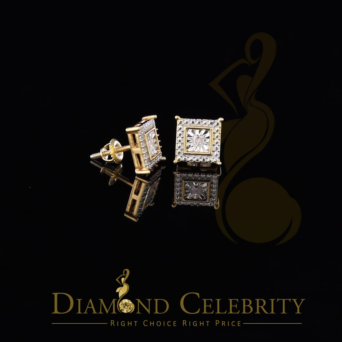 DiamondCelebritees 0.10ct Diamond Stud Earrings Yellow 925 Sterling Silver For Men's & Women's