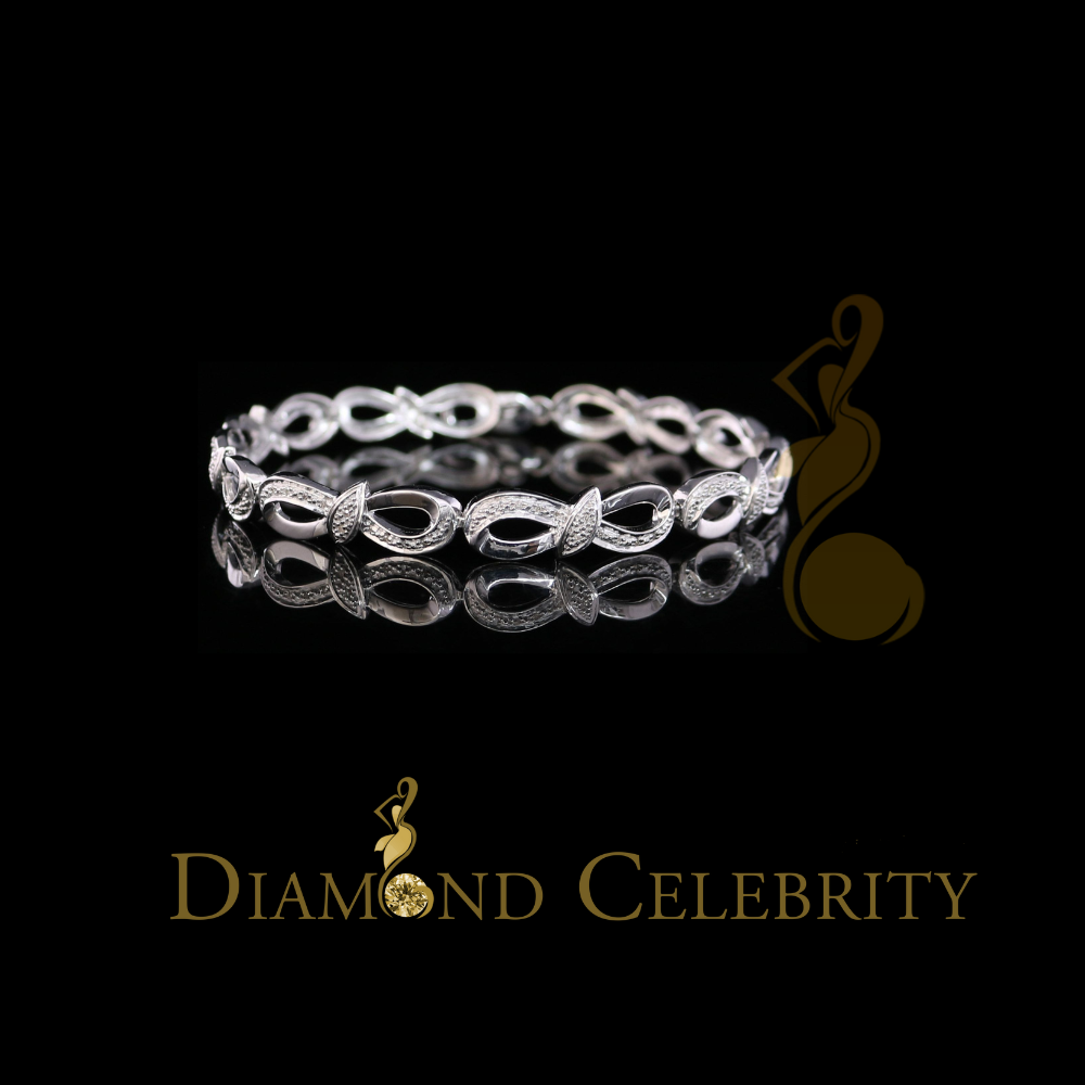 Diamondcelebritees 925 Sterling Silver Infinity Style 0.15CT Real Diamond Bracelet Size 7.5 Inch