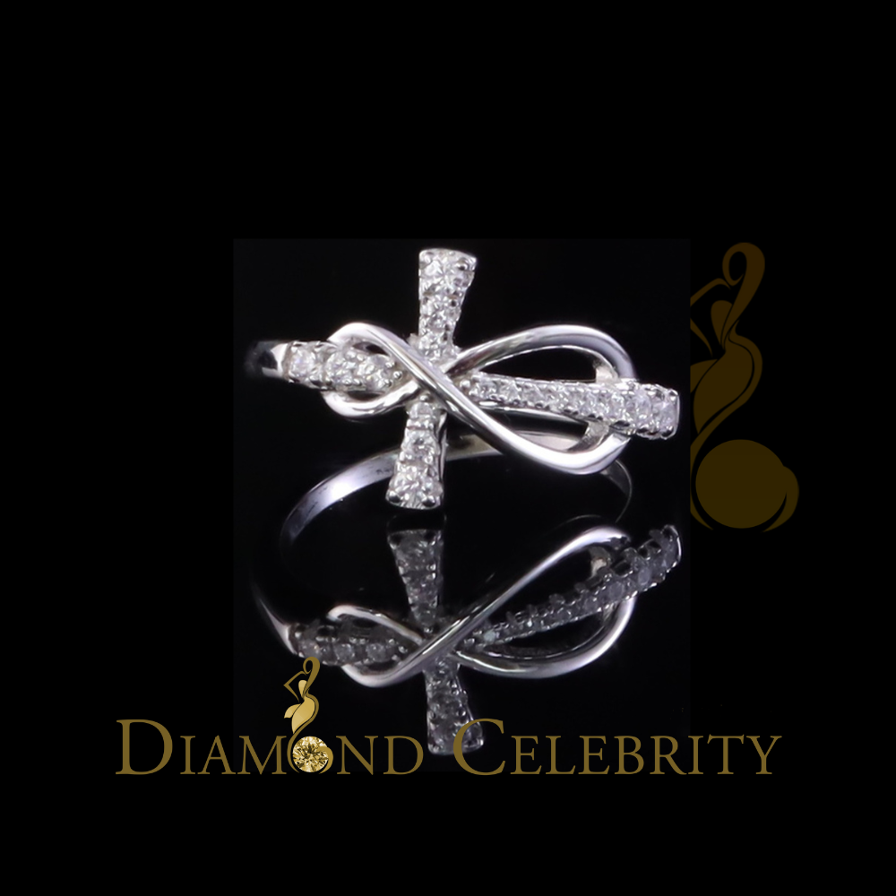 DiamondCelebritees 925 Sterling White Silver 0.20ct Cubic Zirconia Cross Shape Womens Ring Size 7