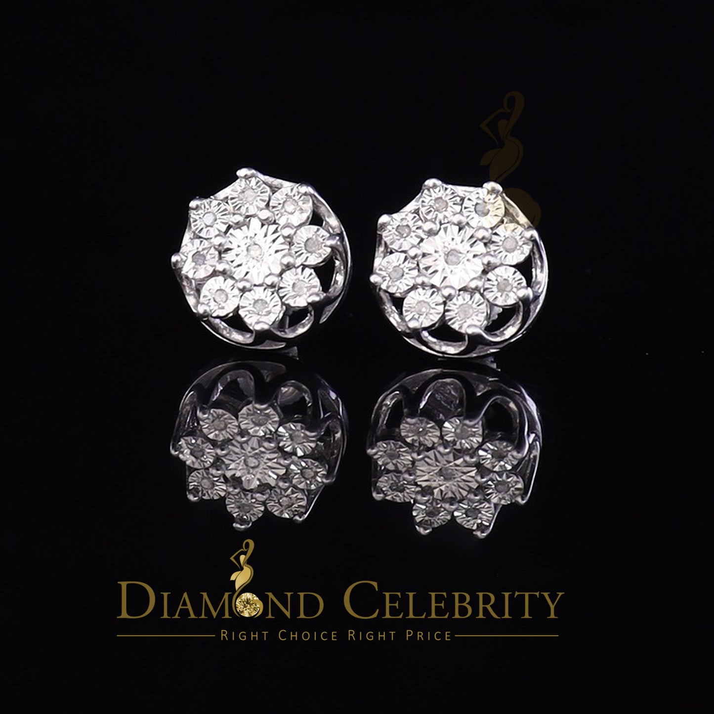 DiamondCelebritees 925 Sterling Silver Yellow 0.10ct Diamond For Men's & Women's Floral Earrings