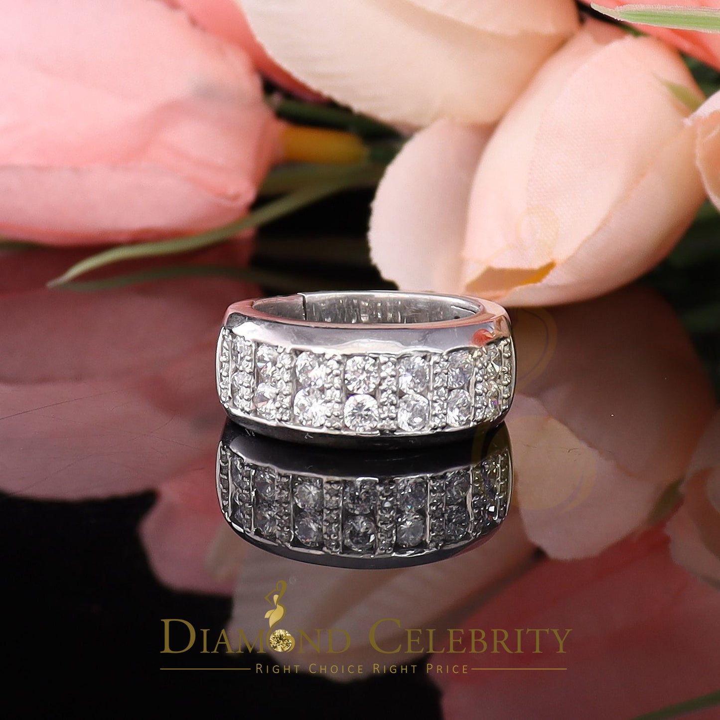 DiamondCelebritees Men's 3.0ct Cubic Zirconia white Silver Round Adjustable Ring From SZ 8 to 10