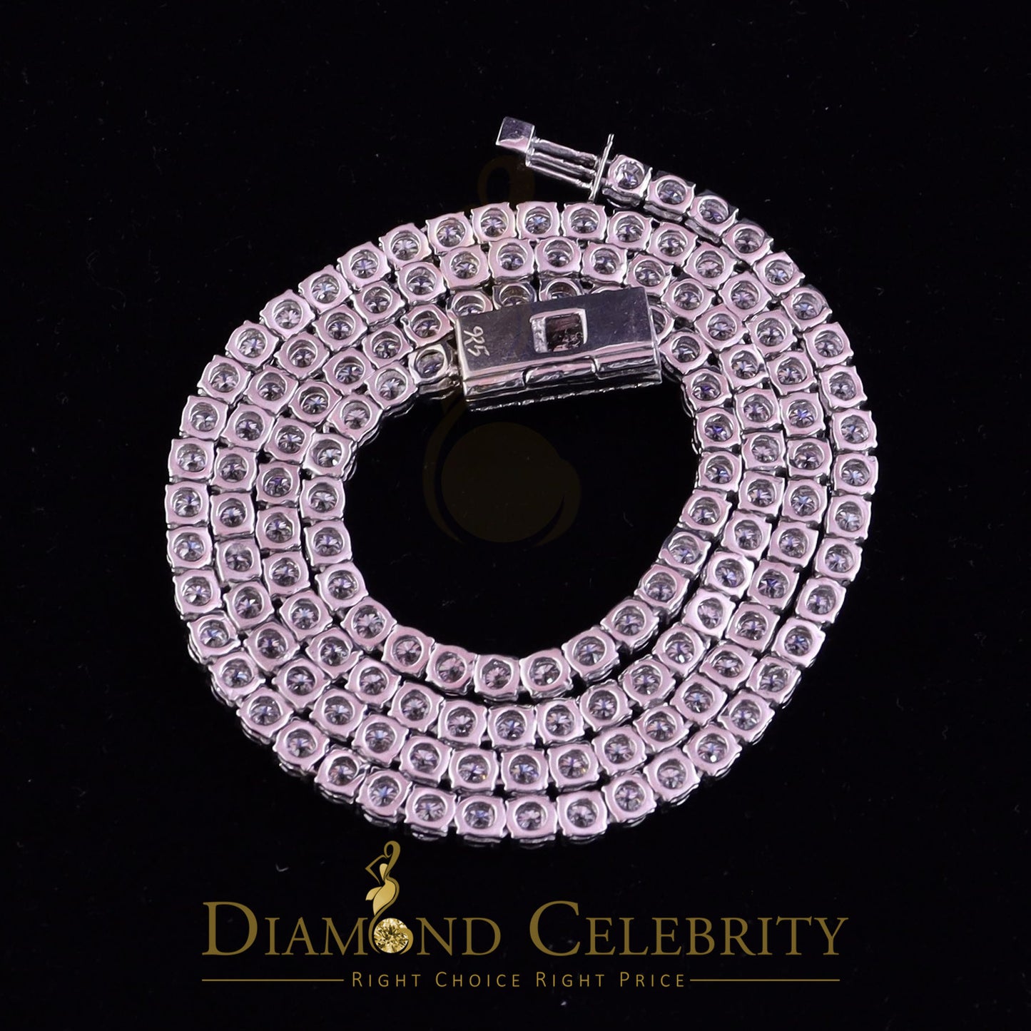 DiamondCelebritees 30ct White Moissanite 925 Silver Tennis Men's Necklace size 22inch & Width 4mm