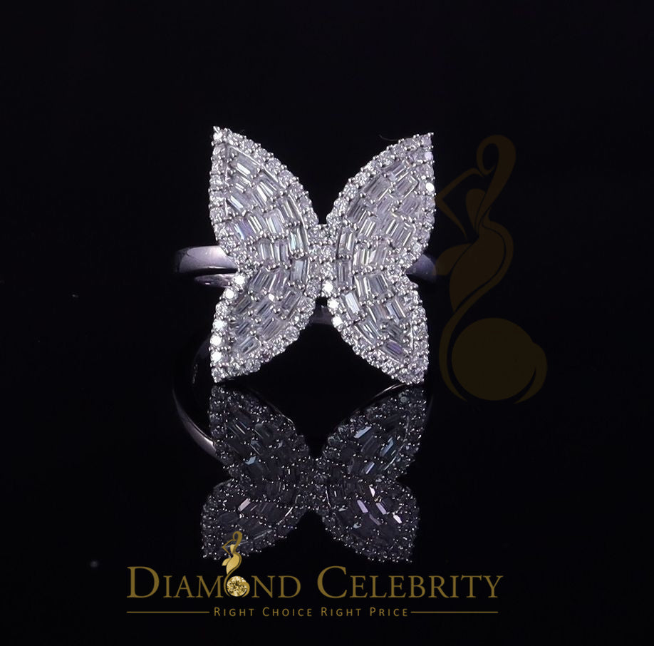 DiamondCelebritees Womens 925 Silver White 1.50ct VVS 'D' Moissanite Butterfly Rings Size 7