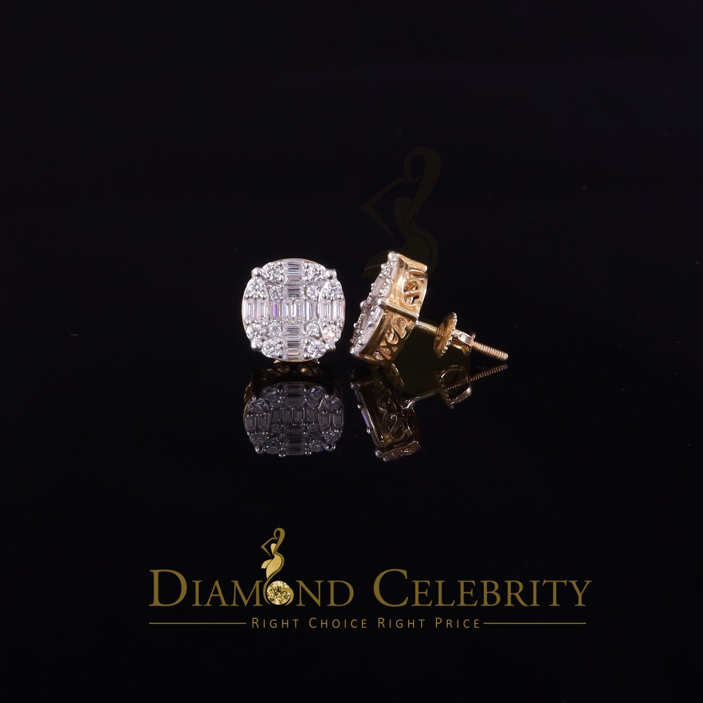 DiamondCelebritees Yellow Men's/Womens 925 Silver 2.00ct VVS 'D' Moissanite Round Stud Earrings