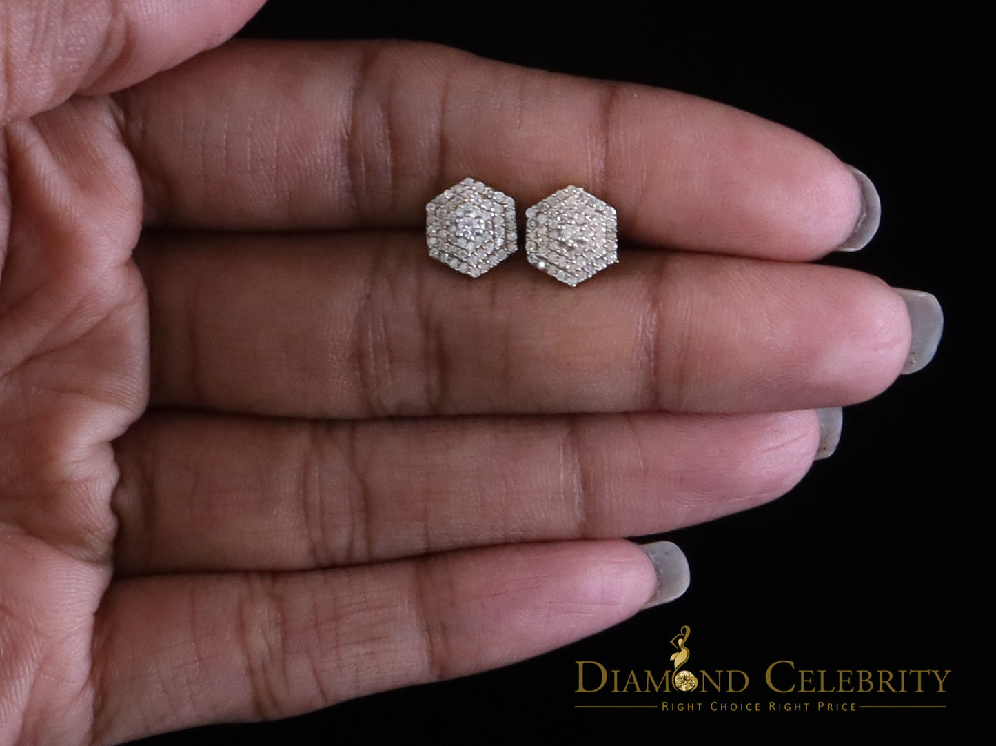 DiamondCelebritees Hexagonal Stud Earrings 0.50ct VVS 'D' Moissanite 925 Yellow Silver Men's/Womens