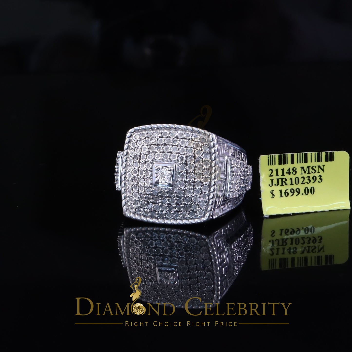 DiamondCelebritees Real 0.81ct Micro Pave Diamond Big Look 925 White Silver Ring Size 11 for Mens