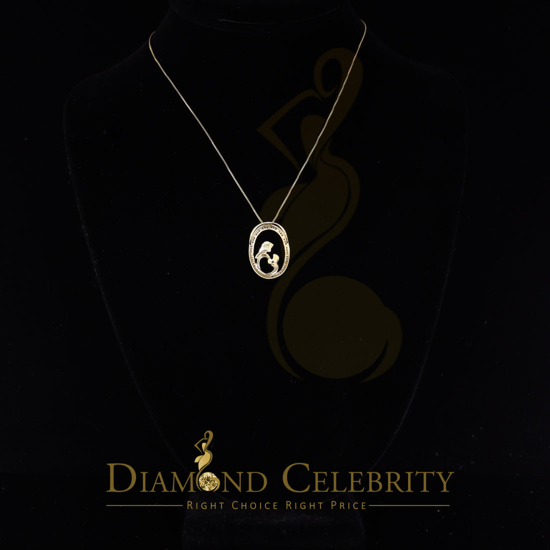 DiamondCelebritees Real 0.10ct Diamond 925 Sterling Silver MOTHER'S CHILD LOVE Yellow Pendant