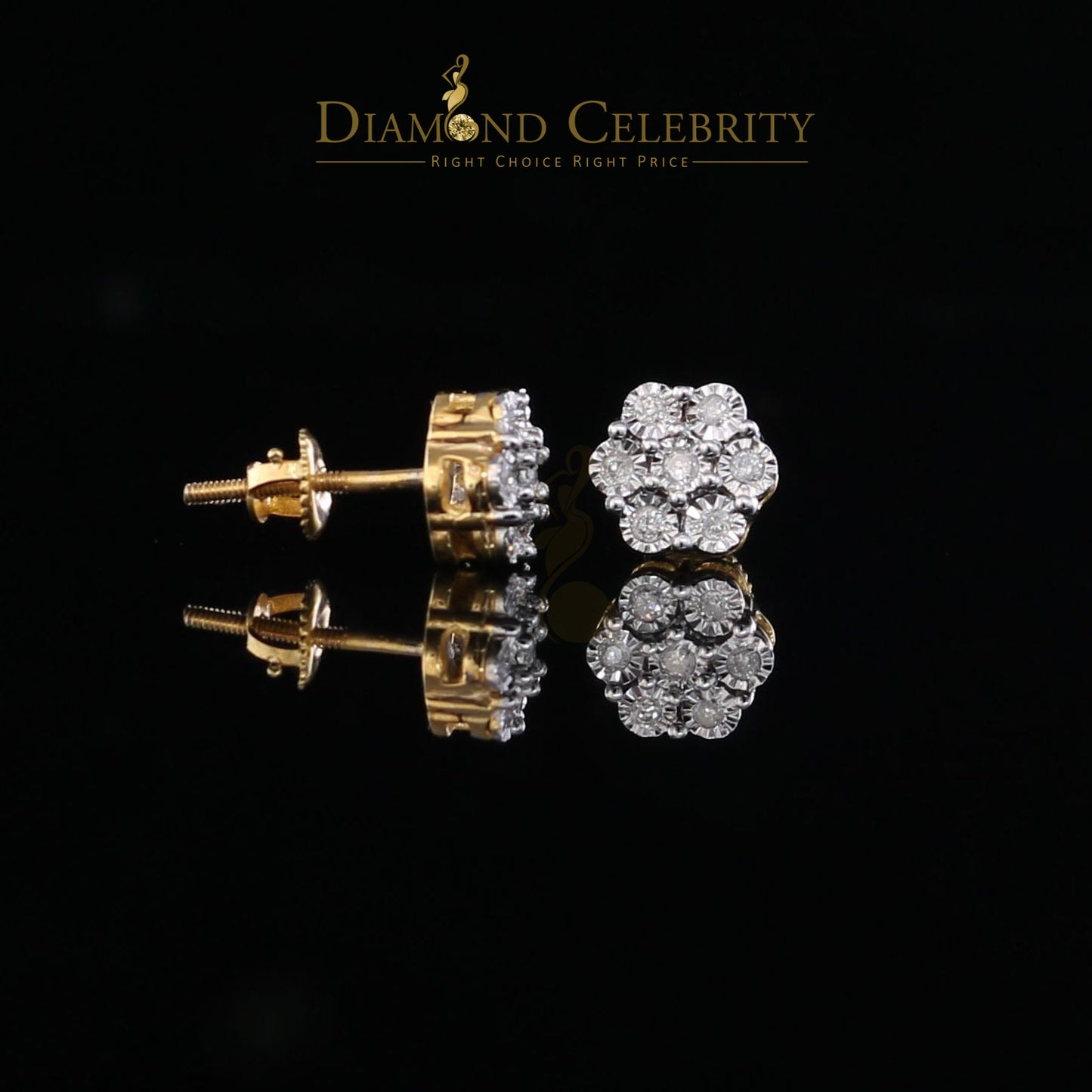 DiamondCelebriteesMen's 10K Real Yellow Gold Real 0.10CT Diamond illusion Stud Earrings for Women