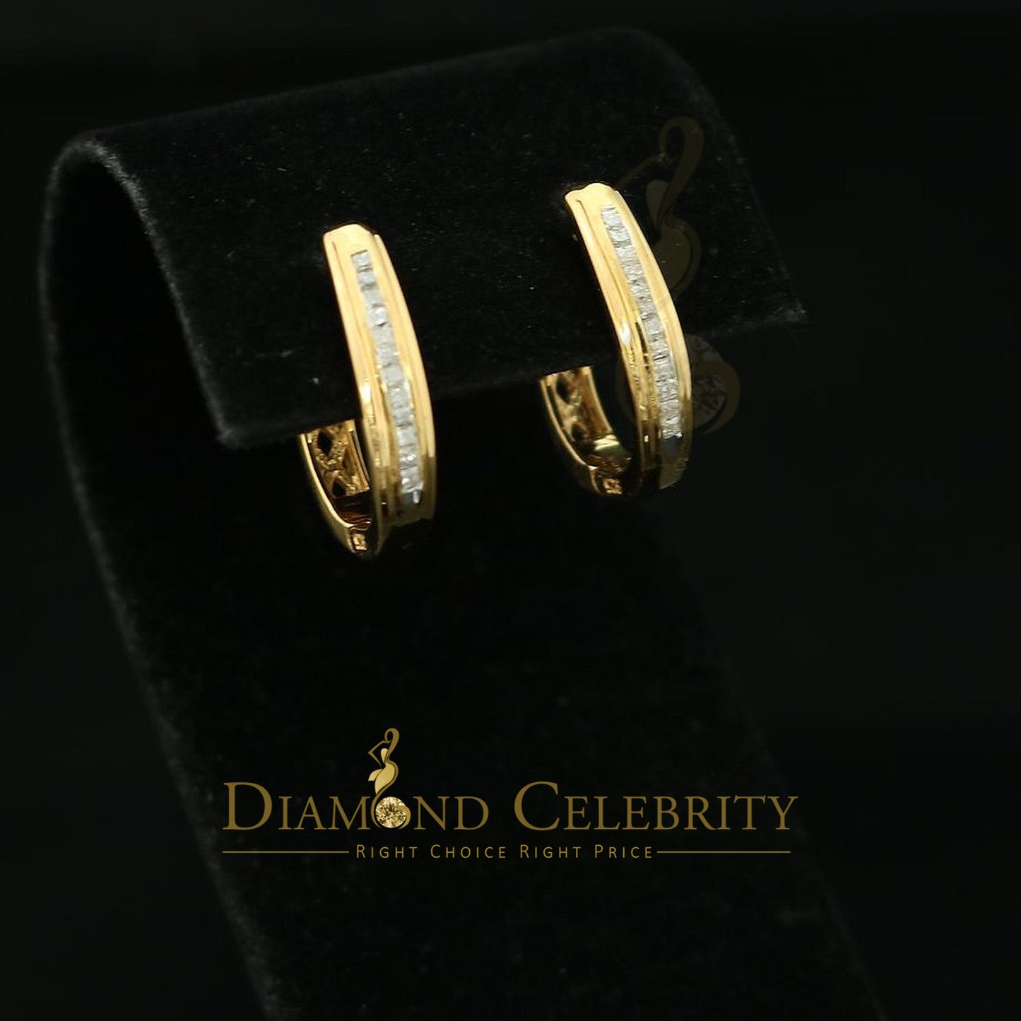 DiamondCelebritees 0.33ct Diamond 925 Sterling Silver Yellow Hoop Stud Earrings For Men's / Women's