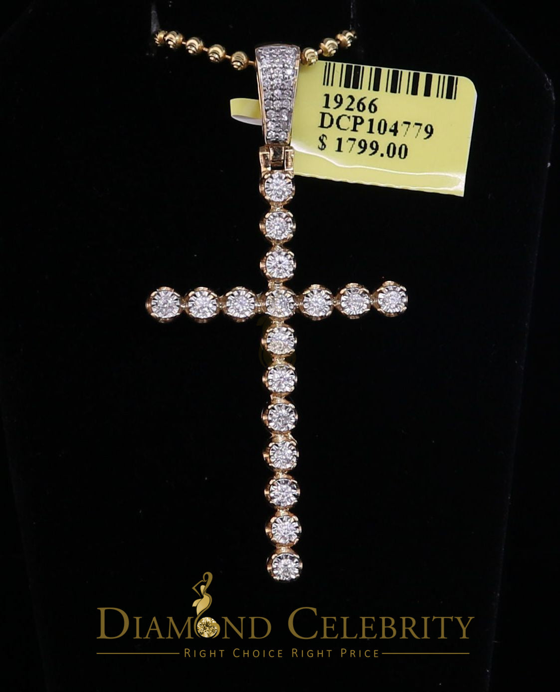 DiamondCelebritees Real 1.0ct Diamond Sterling Silver CROSS Charm Fashion Necklace Yellow Pendant