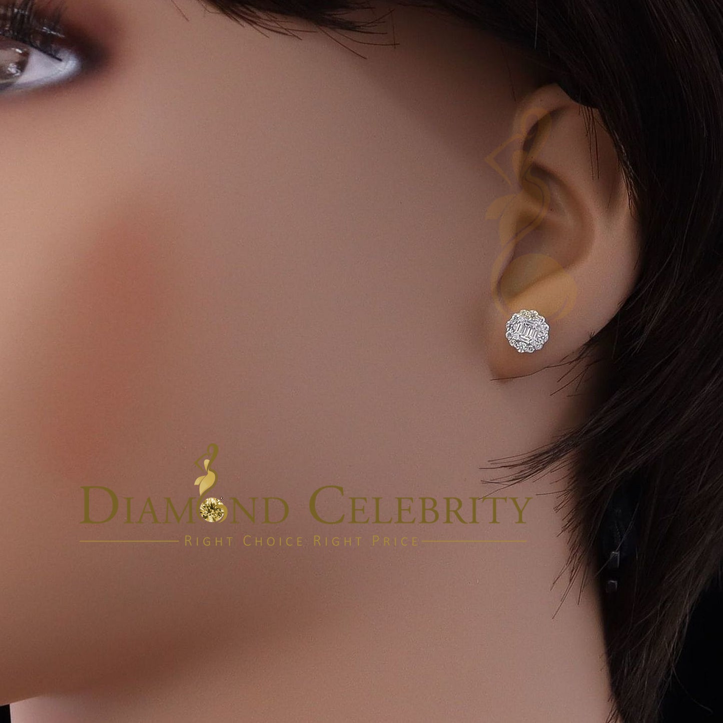 DiamondCelebritees 925 Yellow Sterling Silver 0.74ct Cubic Zirconia Women's Hip Hop Flower Earrings