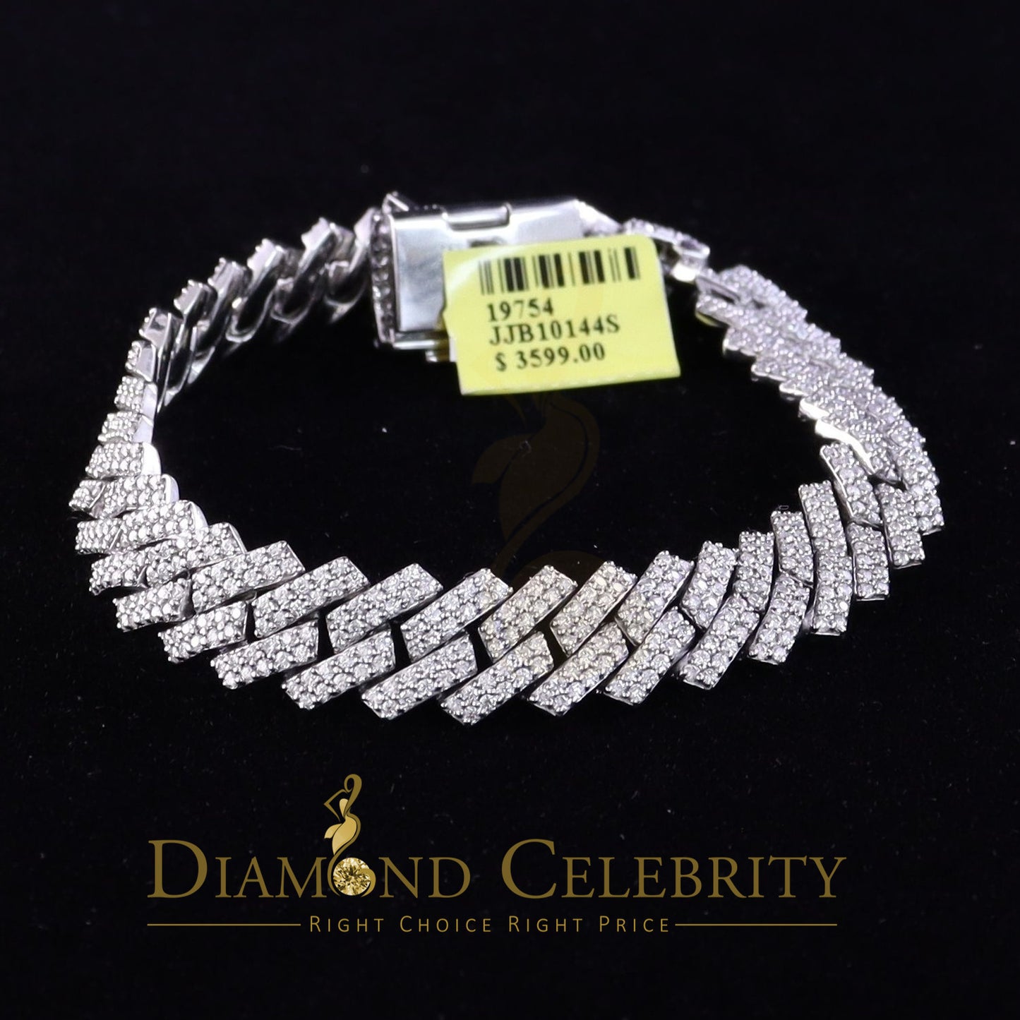 Diamondcelebritees Men's Monaco Bracelet 925 Silver White 9.0ct Moissanite size 8 inch & Width 12mm