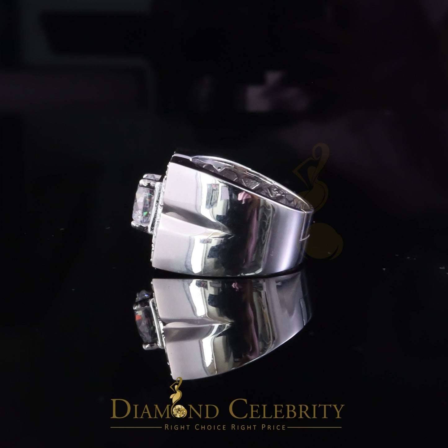DiamondCelebritees 4.50ct Cubic Zirconia White 925 Silver Men's Adjustable Ring SZ From 9 to 11
