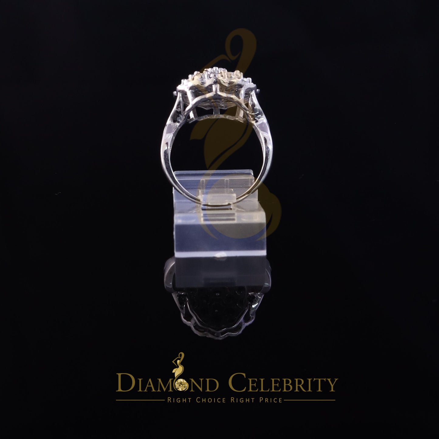 DiamondCelebritees 0.10CT Real Diamond 925 Sterling White Silver Womens Floral Ring Size 6.75
