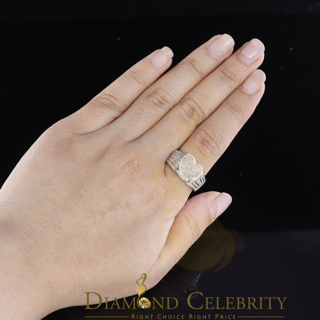DiamondCelebritees Real Diamond 0.20 CT White 925 Sterling Silver Womens Engagement Heart Ring SZ 7