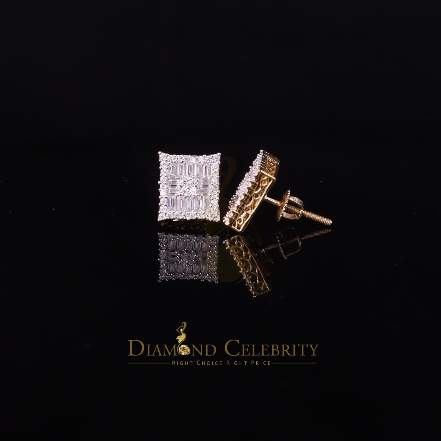 DiamondCelebritees Men's/Women's 925 Silver Yellow 1.00ct VVS 'D' Moissanite Baguette Stud Earrings