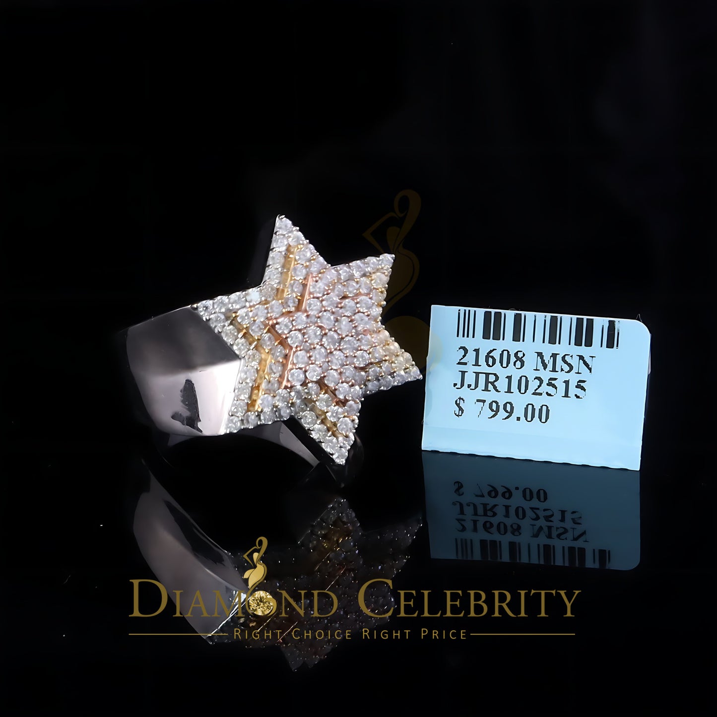 DiamondCelebritees 2.50ct VVS 'D' Moissanite White Men's Six Pointed Star of David Silver Ring Sz9