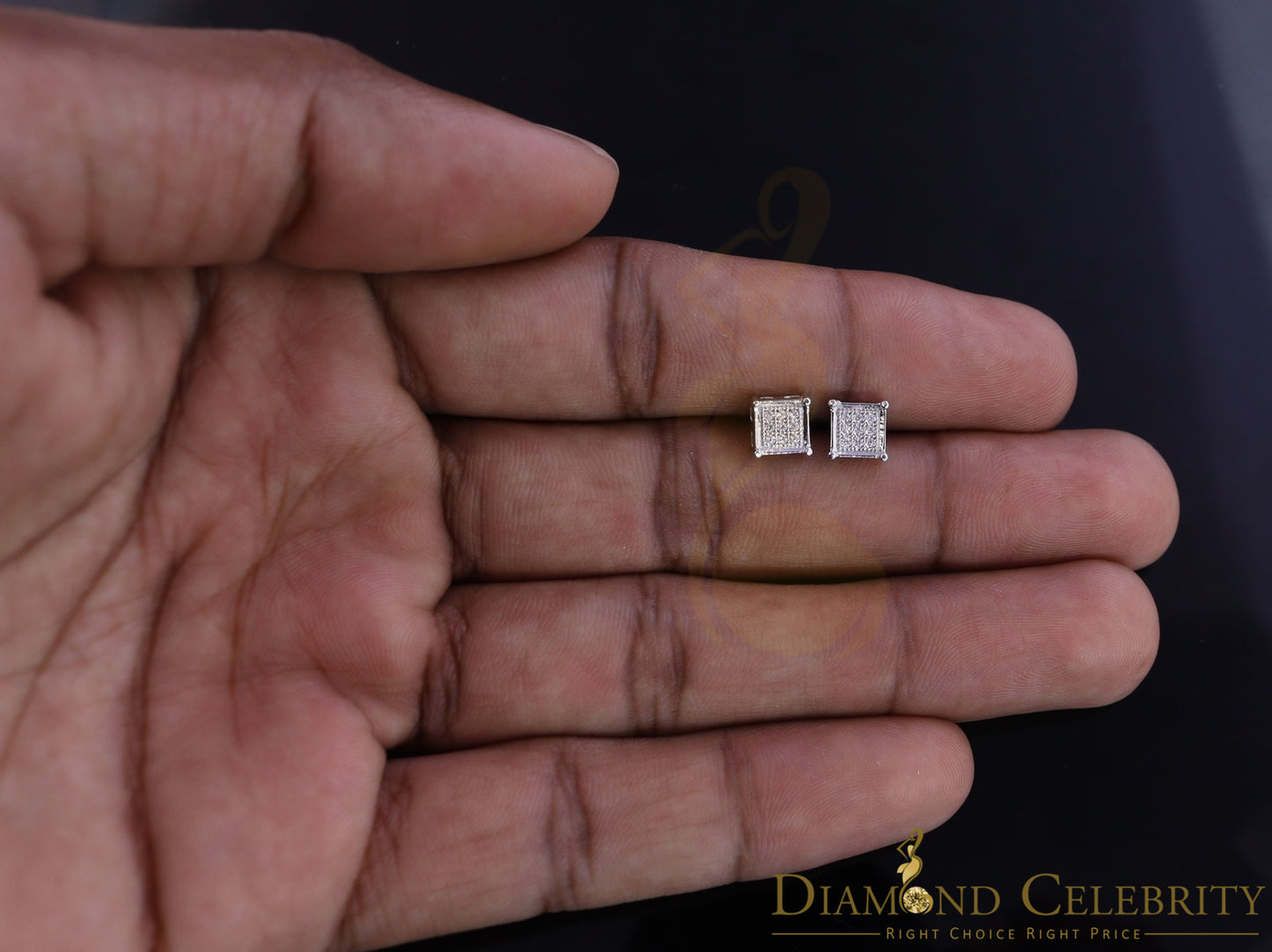 DiamondCelebritees White 925 Silver Men's & Women's Elegant 0.14ct Cubic Zirconia Square Earrings