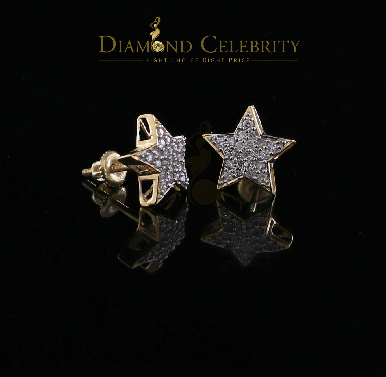 DiamondCelebritees10K Real Yellow Gold Real Diamond 0.50CT Men's/Women's shape Star Stud Earrings