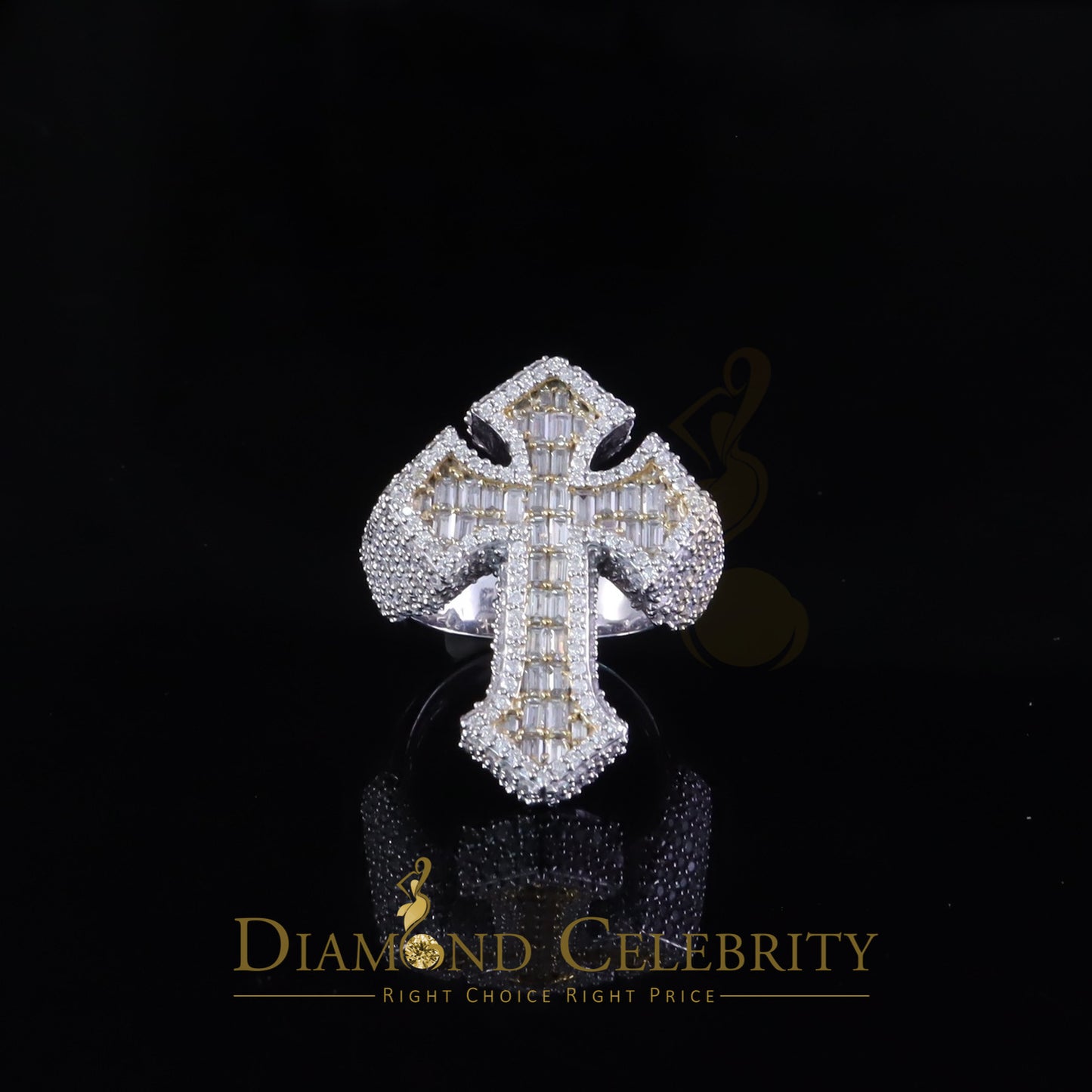 DiamondCelebritees White Cross Men's Baguette 925 Sterling Silver 6ct VVS D Moissanite Rings SZ 10