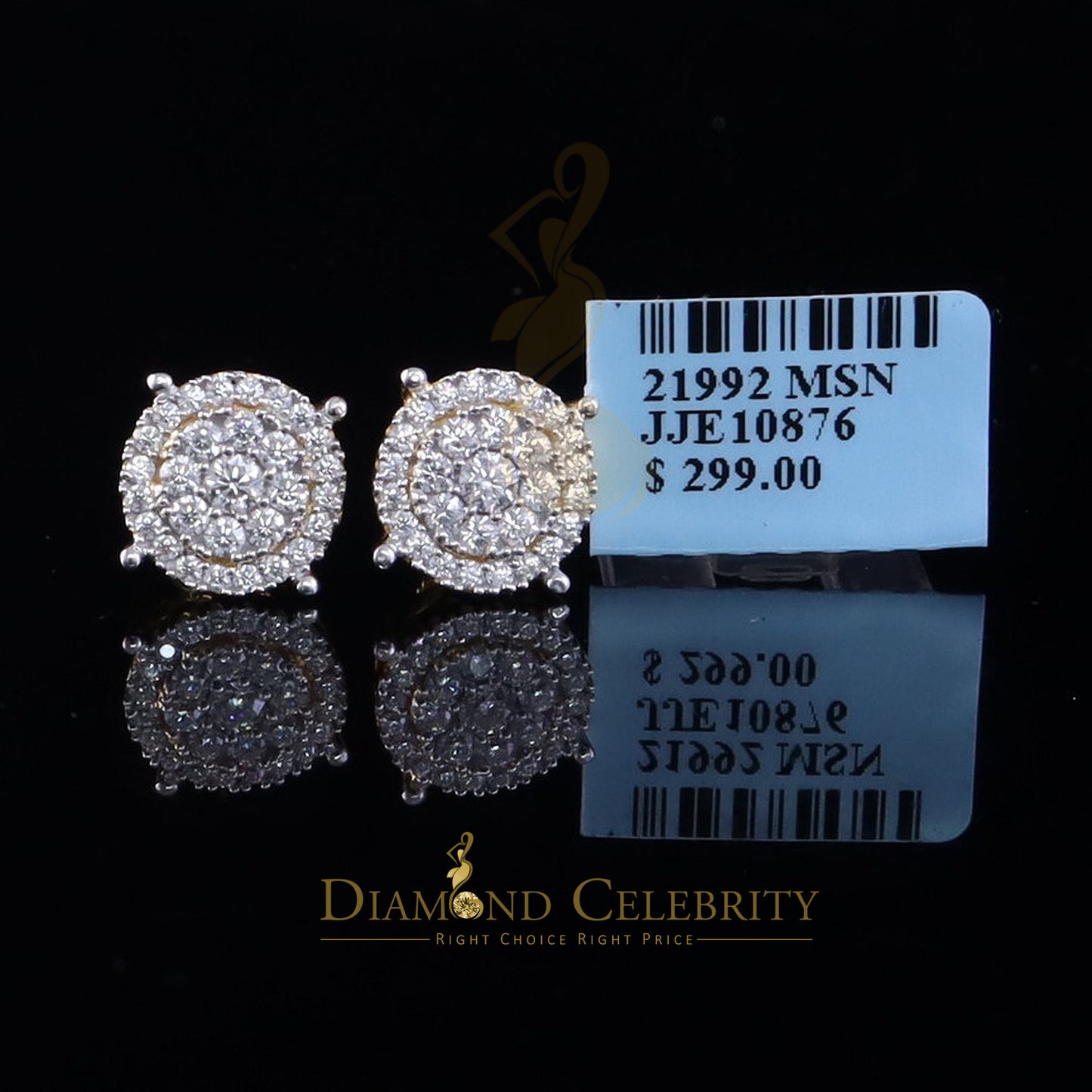 DiamondCelebritees Women's/Men's 925 Silver Yellow 1.00ct VVS 'D' Moissanite Round Stud Earrings