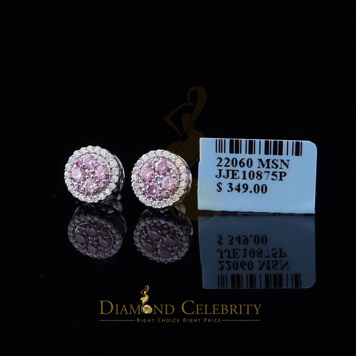 Diamondcelebritees Women's 925 Silver White 1.00ct VVS 'D' Pink Moissanite Round Stud Earrings