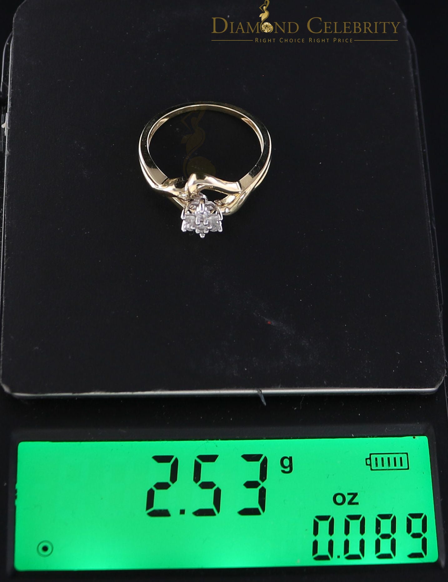 DiamondCelebritees 10 kt Real Yellow Gold with Real 0.15 CT Diamond FLOWER Womens Ring Size 7