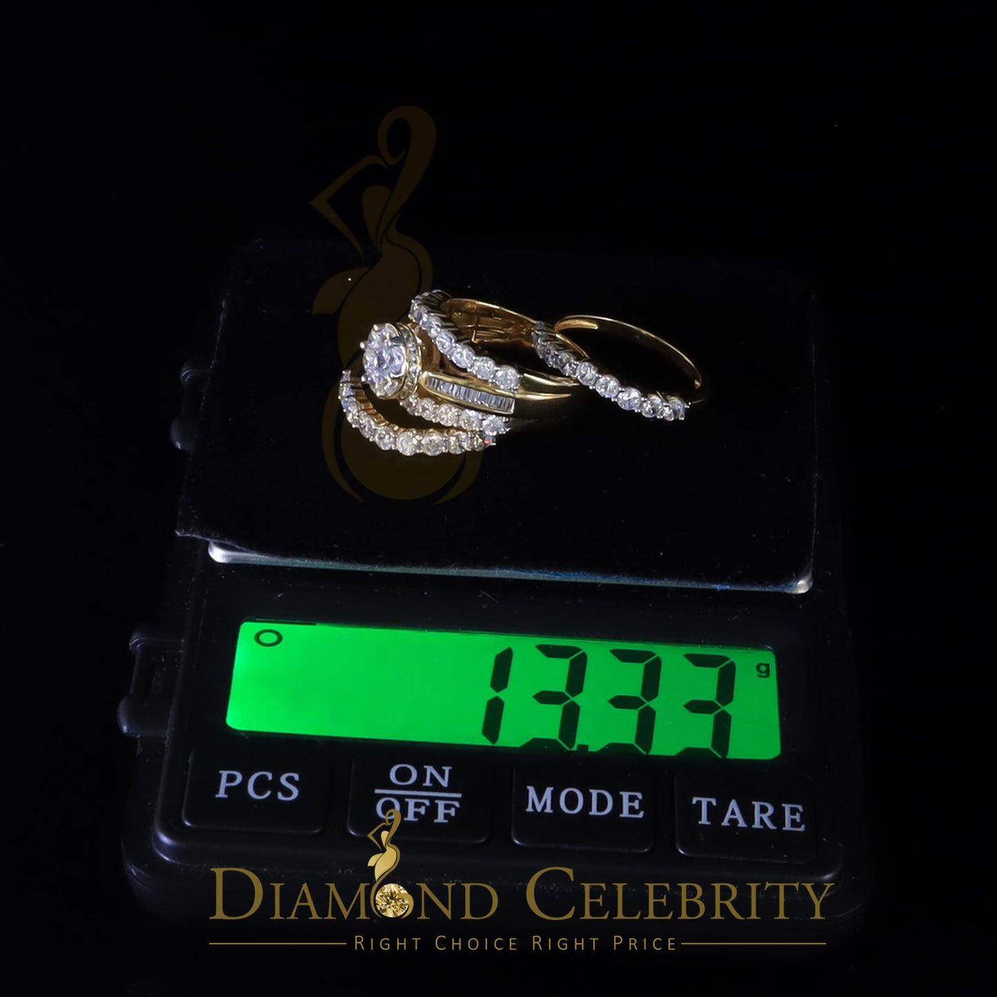 DiamondCelebritees 925 Sterling Silver 8.50ct Cubic Zirconia Piece Trio Yellow Womens Ring Size 9