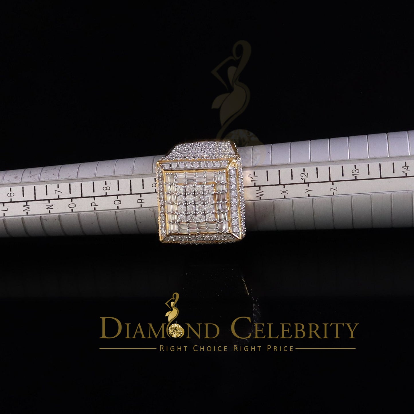 DiamondCelebritees Men's 925 Sterling Silver 5.50ct VVS 'D' Moissanite Yellow Square Rings Size 10