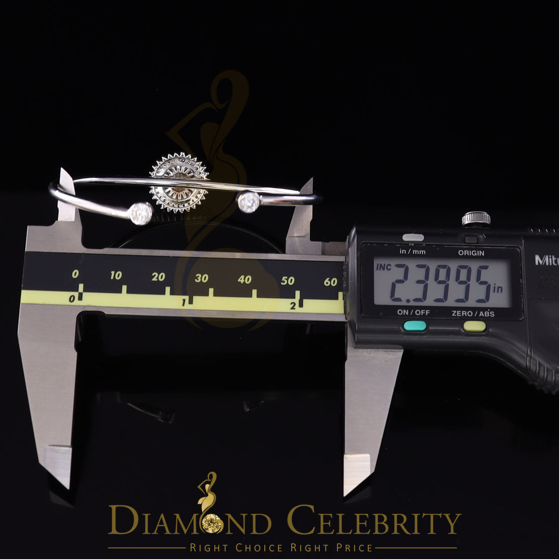 DiamondCelebritees 925 Silver Sun Rays Style White Bangle Cubic Zirconia Adjustable Size 2.5''