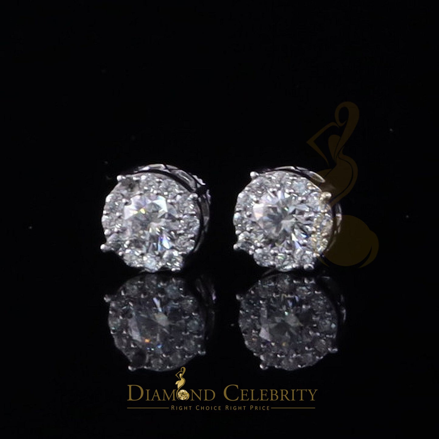 Diamondcelebritees New Women's/Men's 925 Silver White 0.75ct VVS 'D' Moissanite Round Stud Earrings