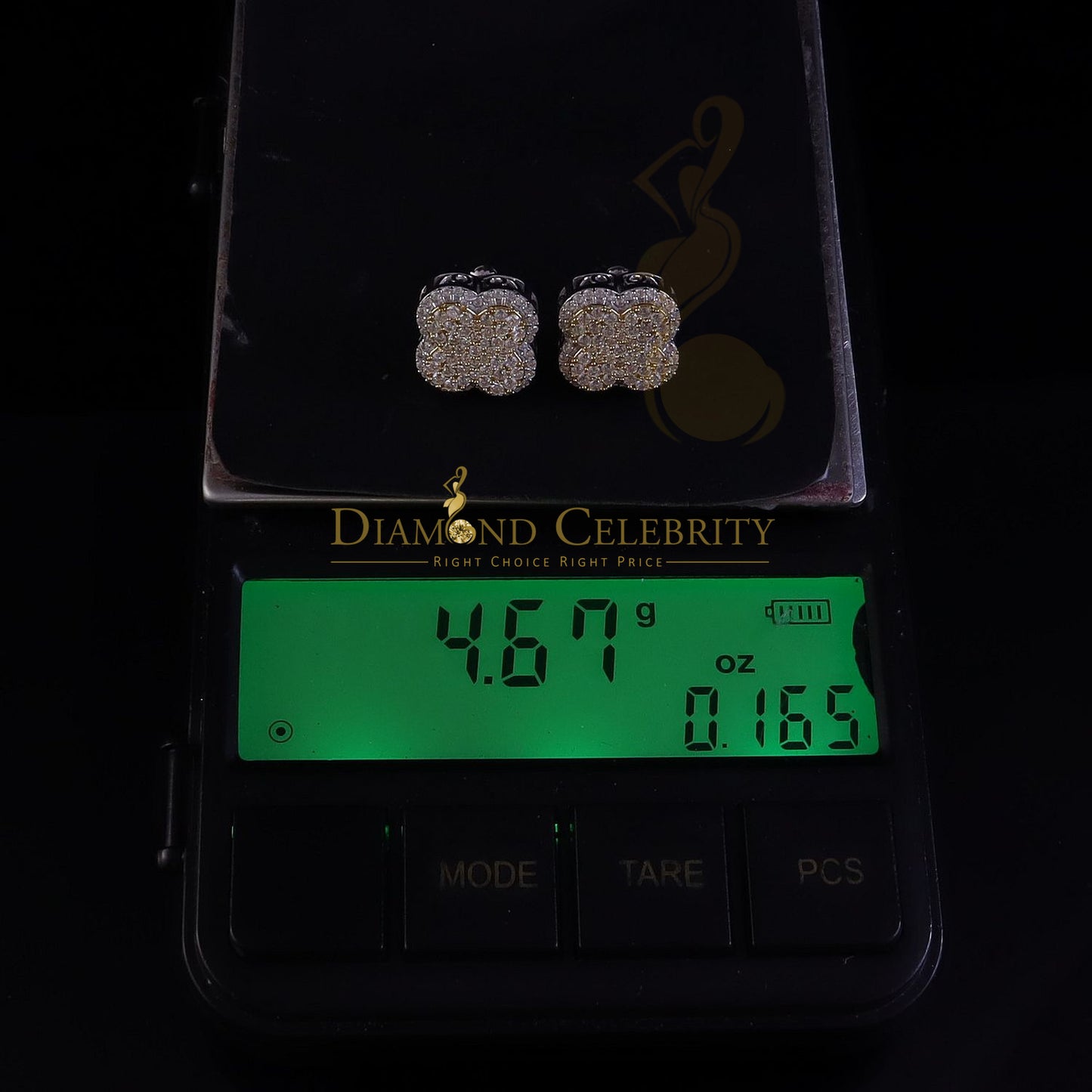 Diamondcelebritees New1.00ct 925 Sterling Silver Moissanite Clover Stud Earrings For Men & Women