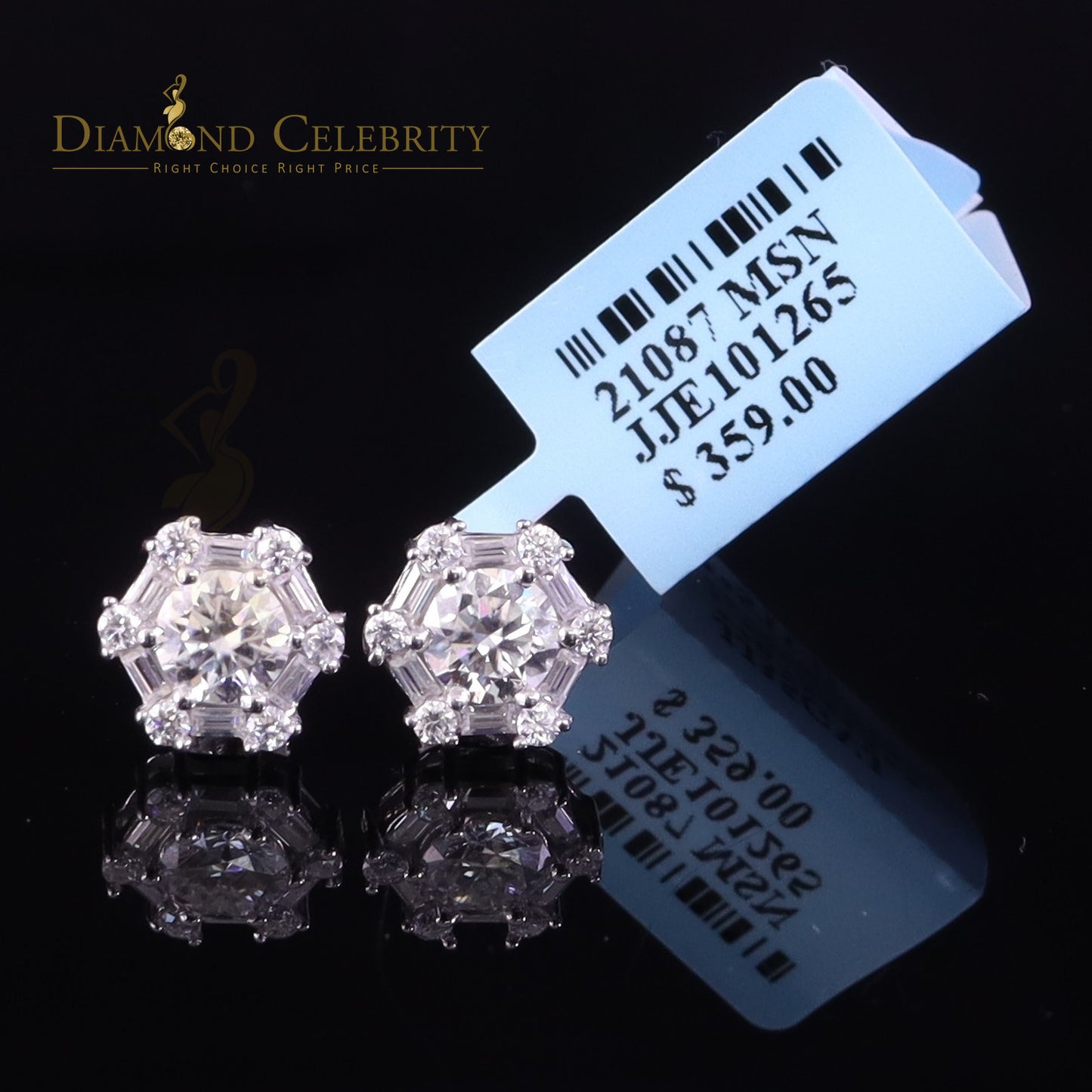 Diamondcelebritees Men's/Womens 925 Silver White 1.50ct VVS 'D' Moissanite Hexagon Stud Earrings