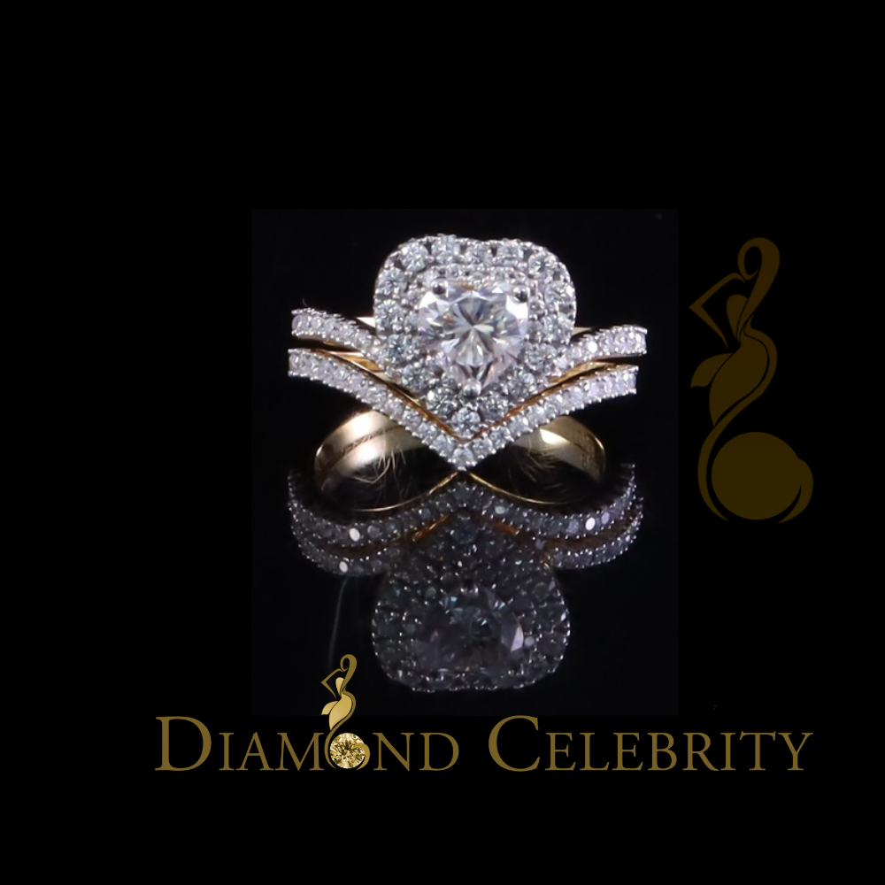 DiamondCelebritees Silver 1.66ct VVS D Heart Shape Moissanite Women Yellow Bridal Heart Ring SZ7