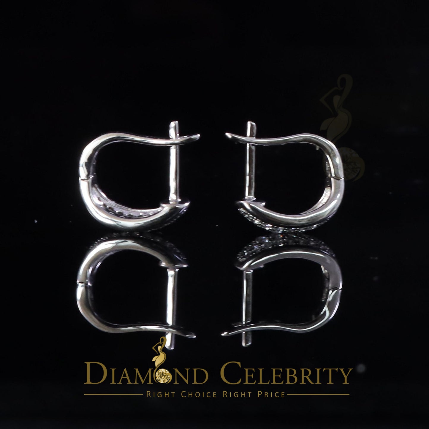 DiamondCelebritees white Gold 925 Sterling Silver Mens hip hop Iced 3 row Huggie Hoop earrings