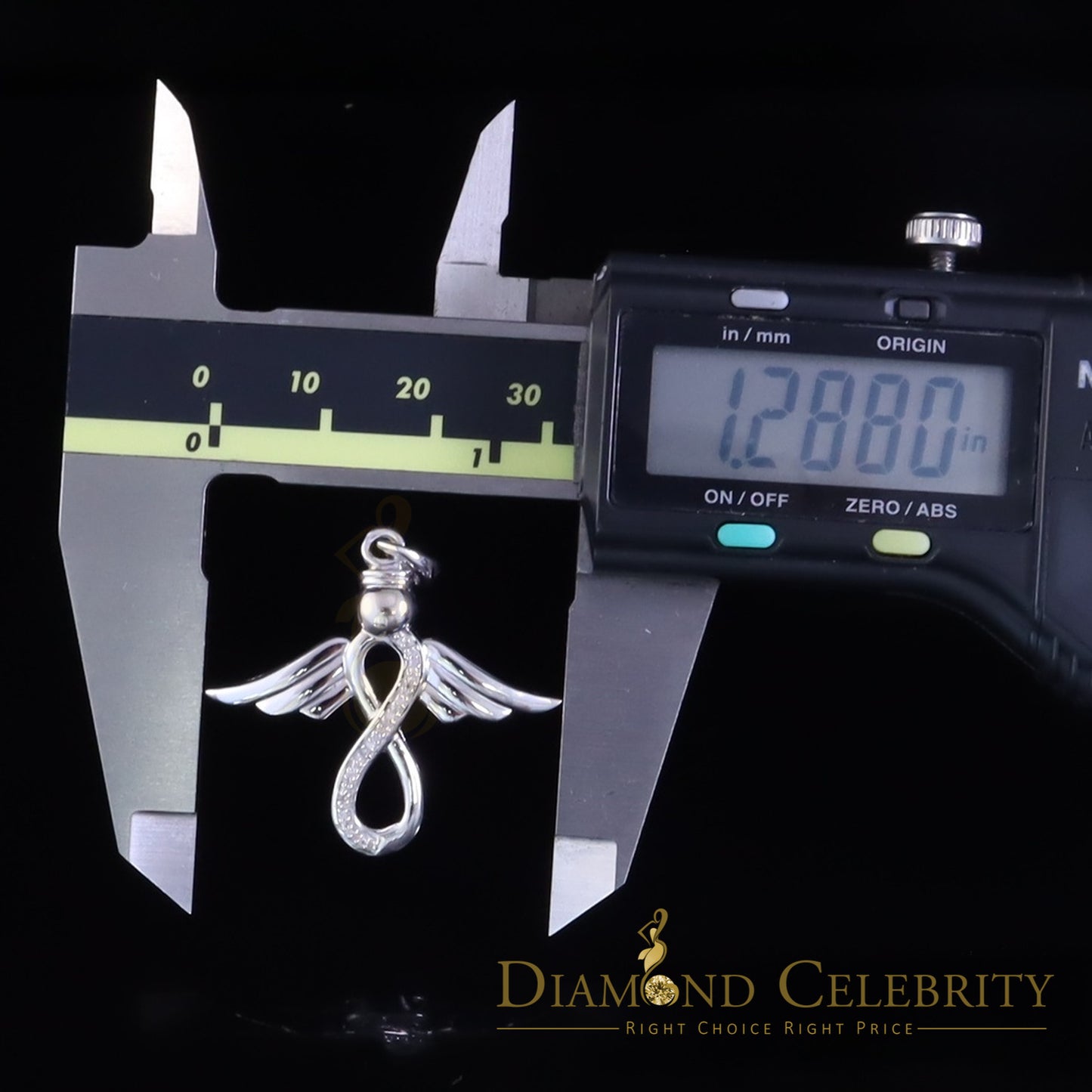 DiamondCelebritees NEW Real 0.05CT Diamond Infinity with Wings Silver White Charm Necklace Pendant