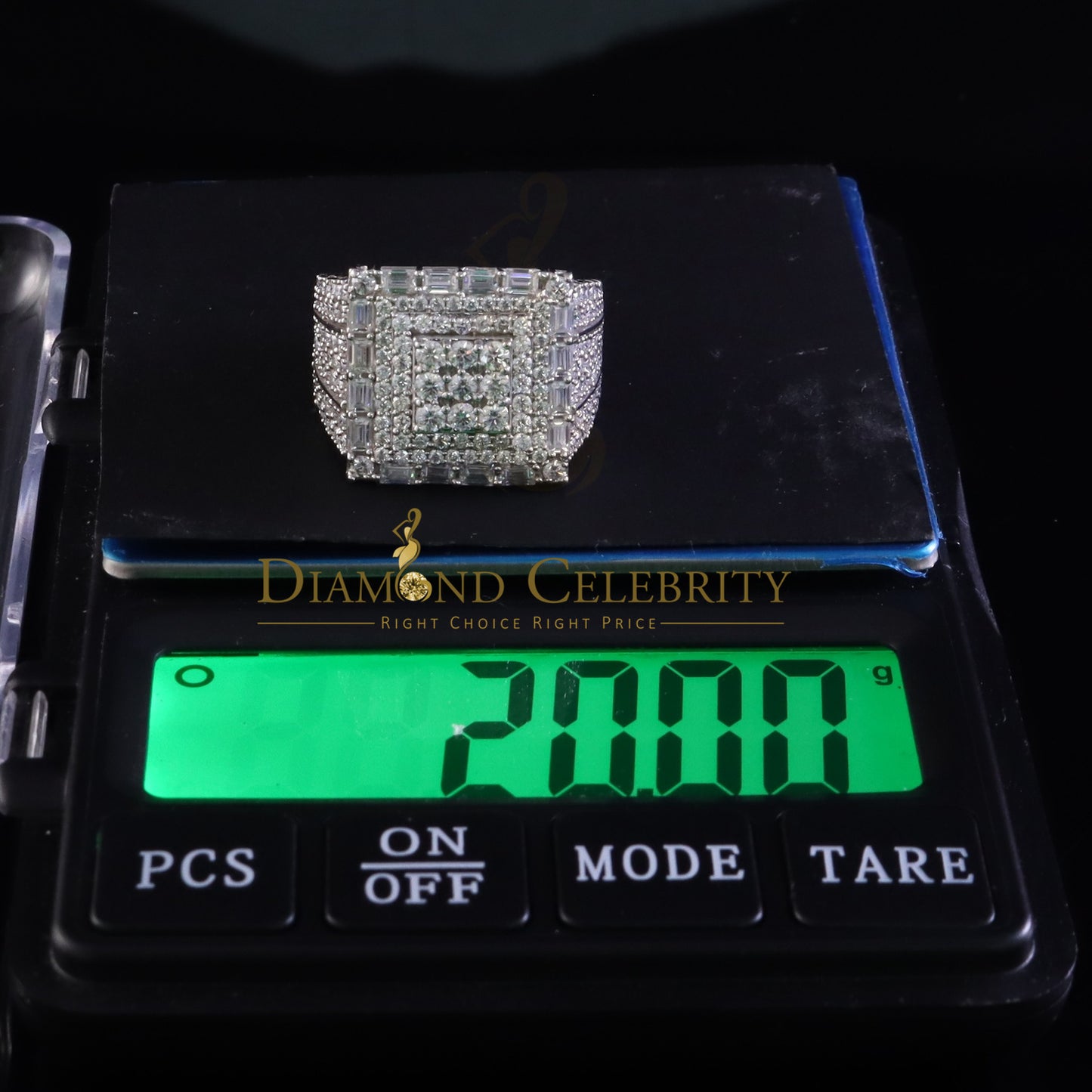 DiamondCelebritees 5.00ct VVS 'D' Moissanite 925 Silver White Rectangle Rings Size 10 for Men's