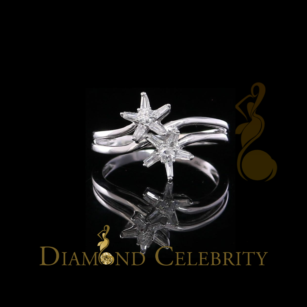 DiamondCelebritees Real 10kt White Gold with 0.25 CT Real Diamond Two Star shape Womens Ring Size 7