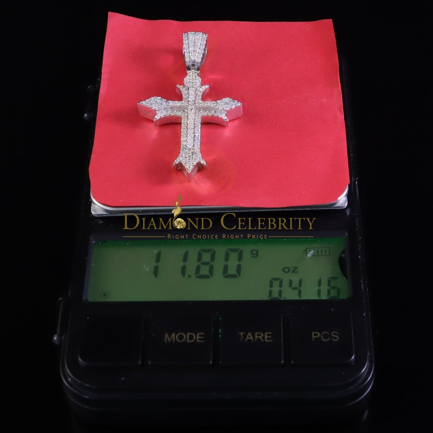 Diamondcelebritees Shiny 2.0ct VVS D Moissanite White Silver Charm Cross Pendant Men's & Women's