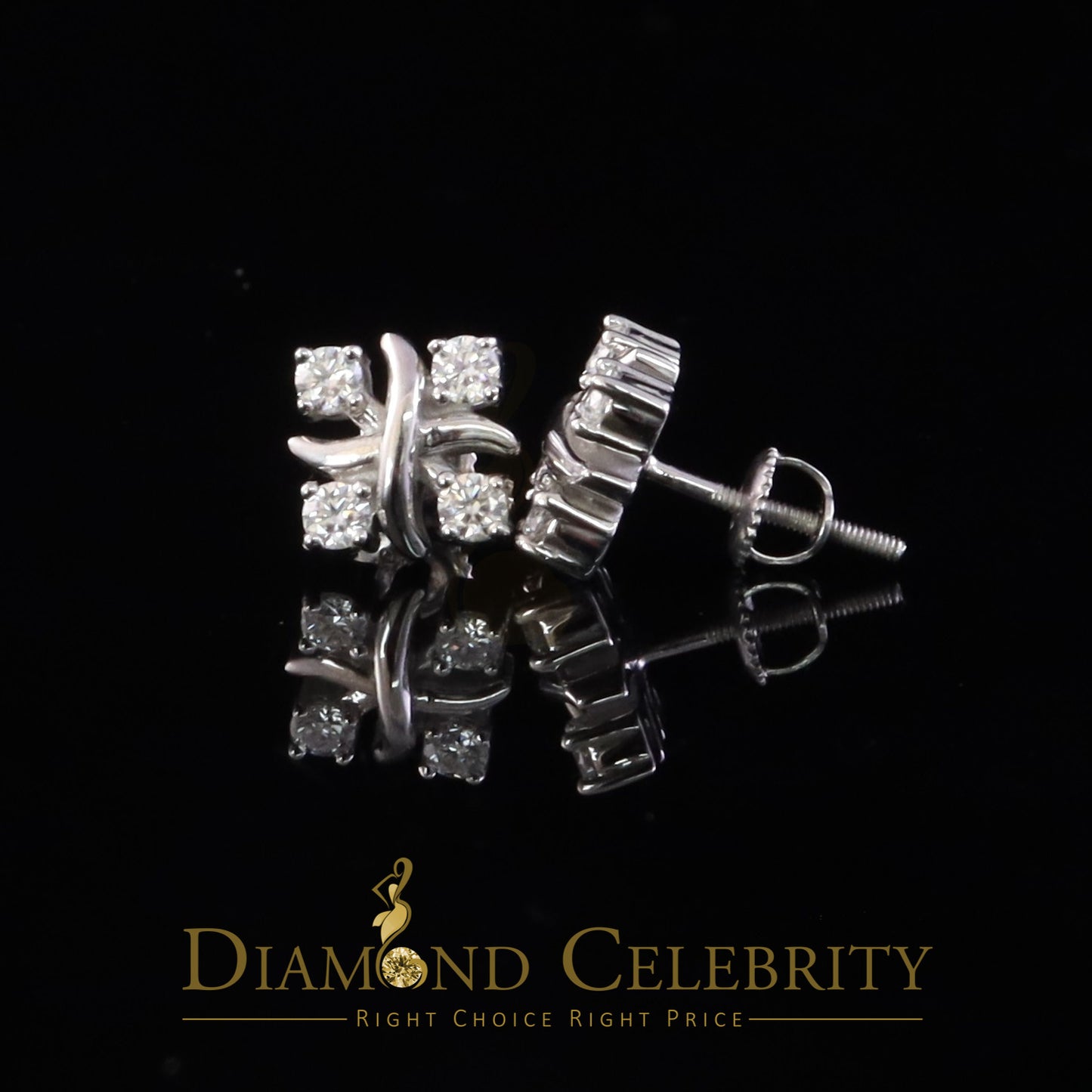 Diamondcelebritees 925 White Silver 0.50ct VVS 'D' Moissanite XOXO Stud Earring Men's/Womens