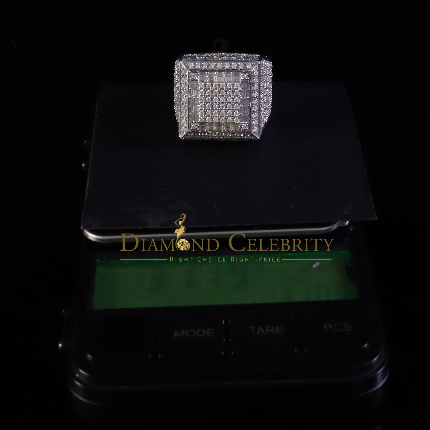 DiamondCelebritees Men's 925 White Sterling Silver 4.50ct VVS 'D' Baguttes Moissanite Rings Size 10