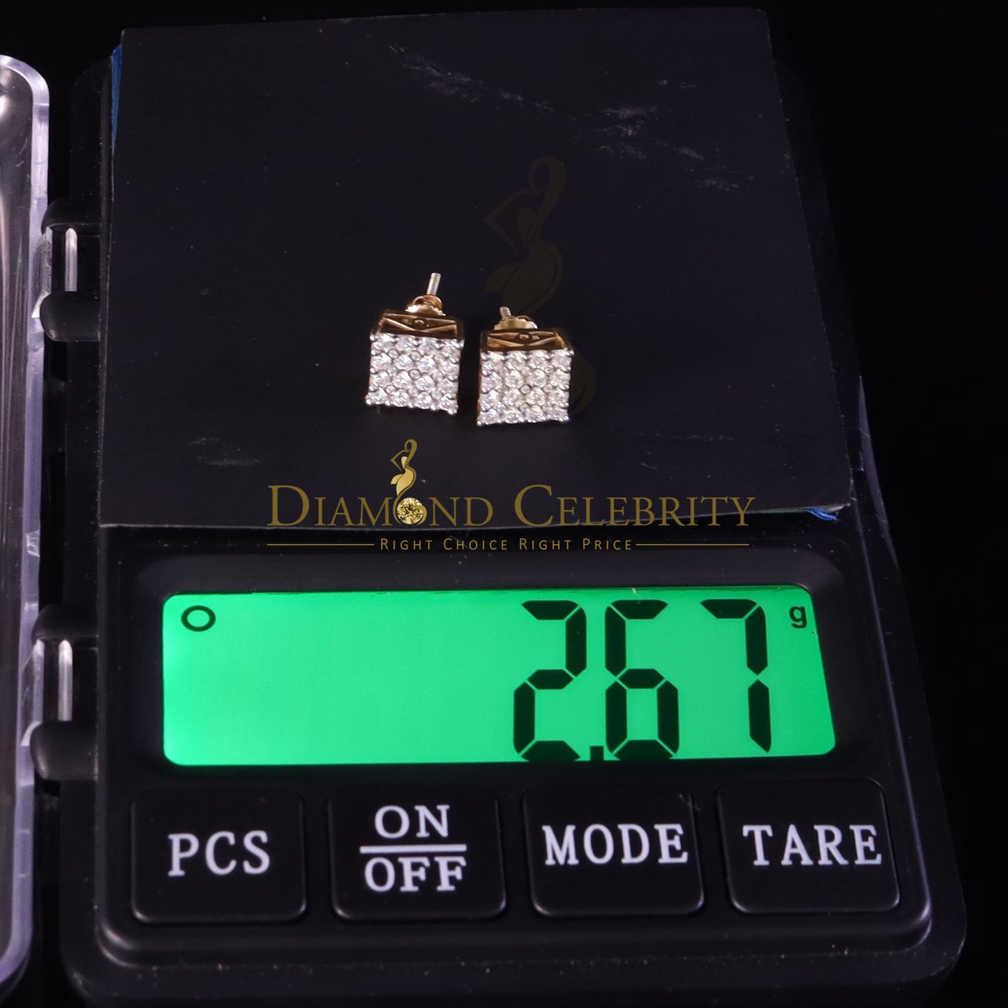 DiamondCelebritees Men's/Womens 925 Silver Yellow 1.00ct VVS 'D' Moissanite Square Stud Earrings