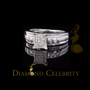 DiamondCelebritees 0.25ct Real Diamond 925 Sterling White Silver Shine Womens Square Ring SZ 7