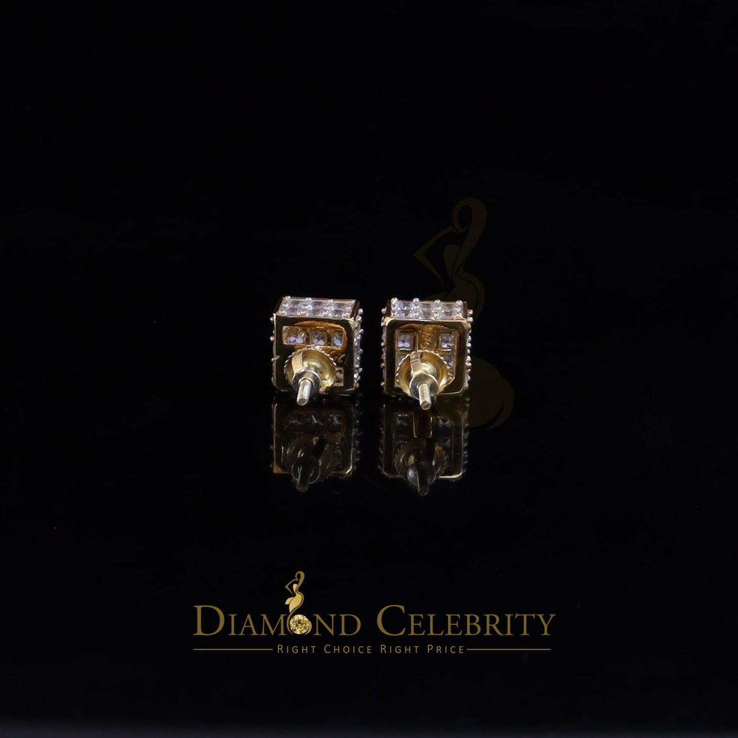 DiamondCelebritees 925 Yellow Silver Screw Back Cubic Zirconia 5.94ct Women & Men Square Earrings