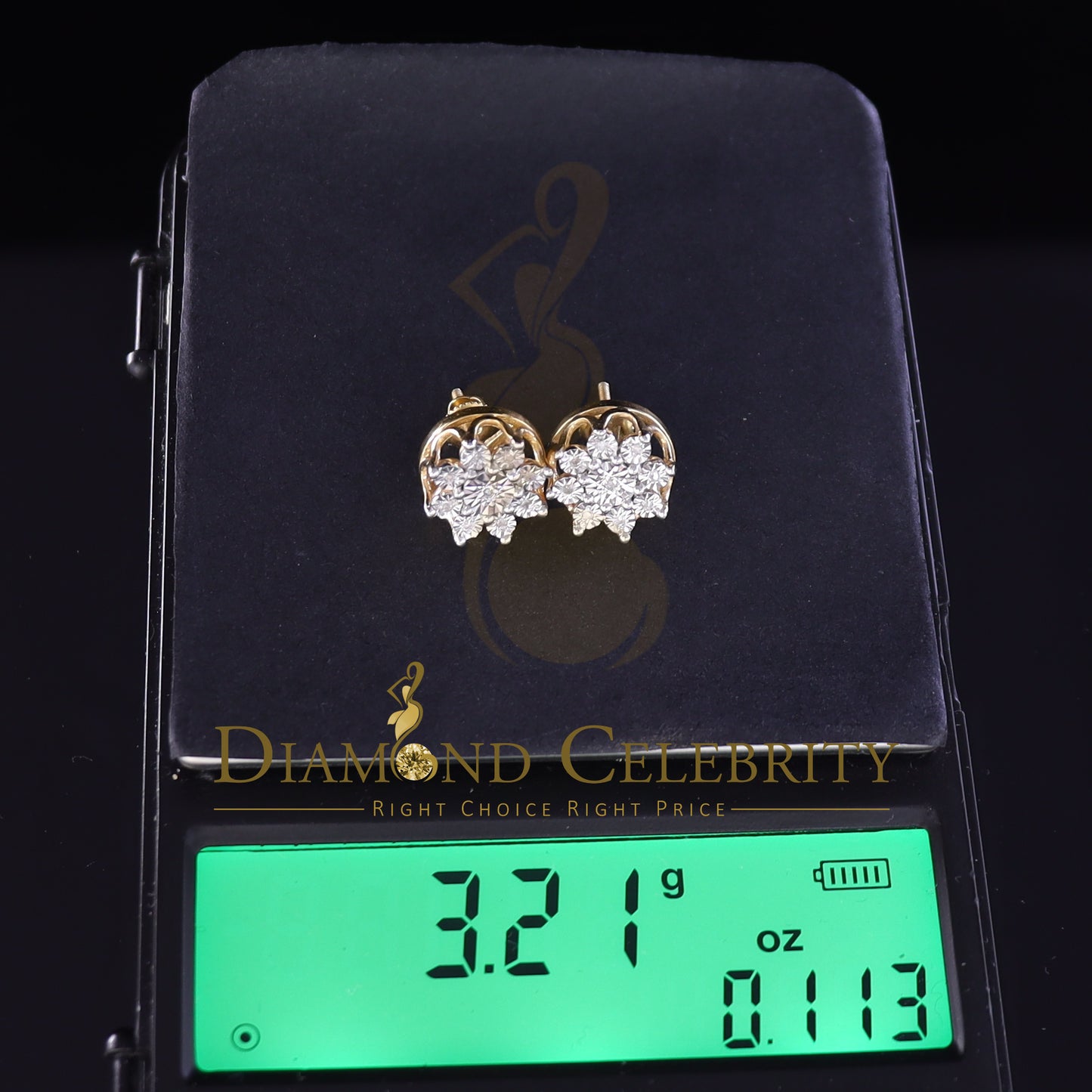 DiamondCelebritees Yellow 925 Sterling Silver 0.10ct Diamond For Men's & Women's Floral Earrings