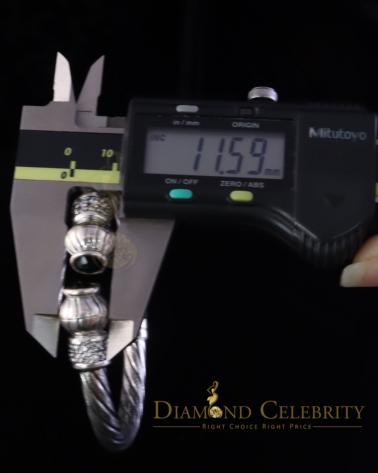 DiamondCelebritees Round White Sterling Silver Cubic Zirconia Bangle for Men/Ladies's 7 Inch