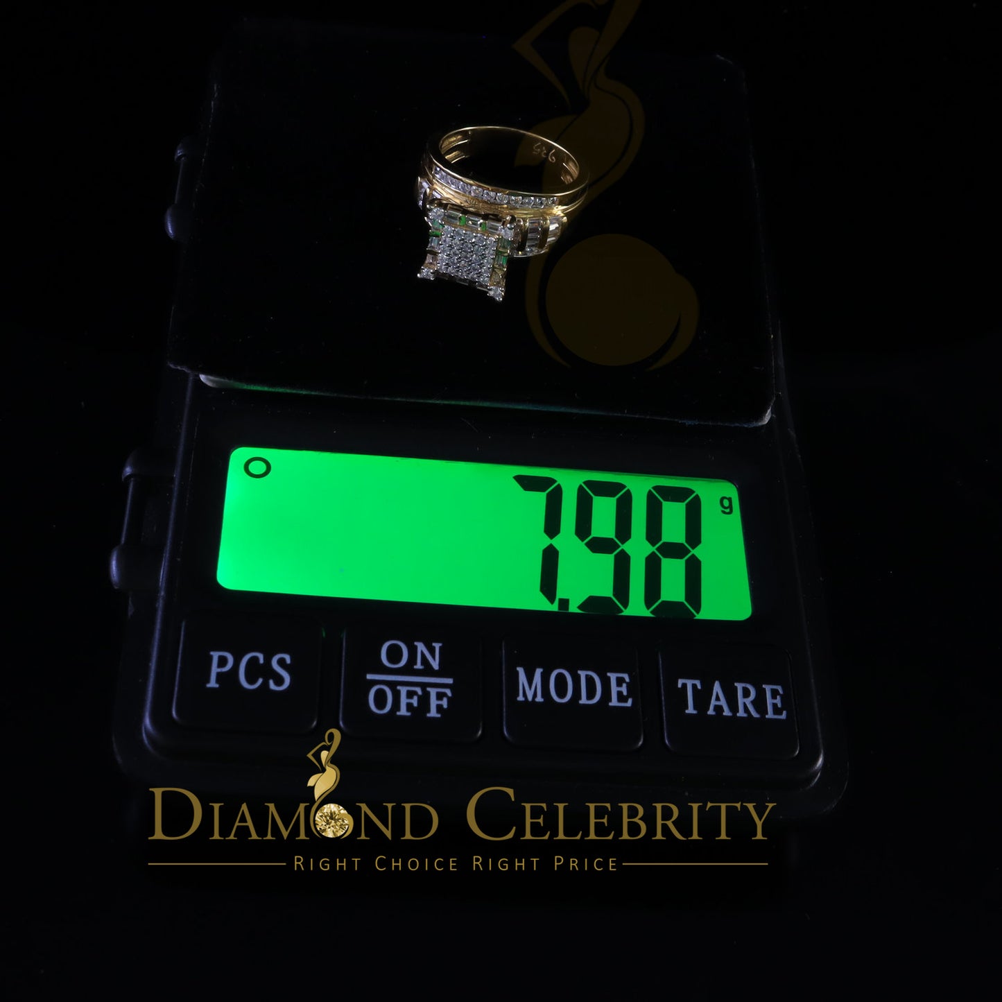 DiamondCelebritees 925 Yellow Square 2.34 ct Cubic Zirconia Silver Engagement Men's Ring Size 8