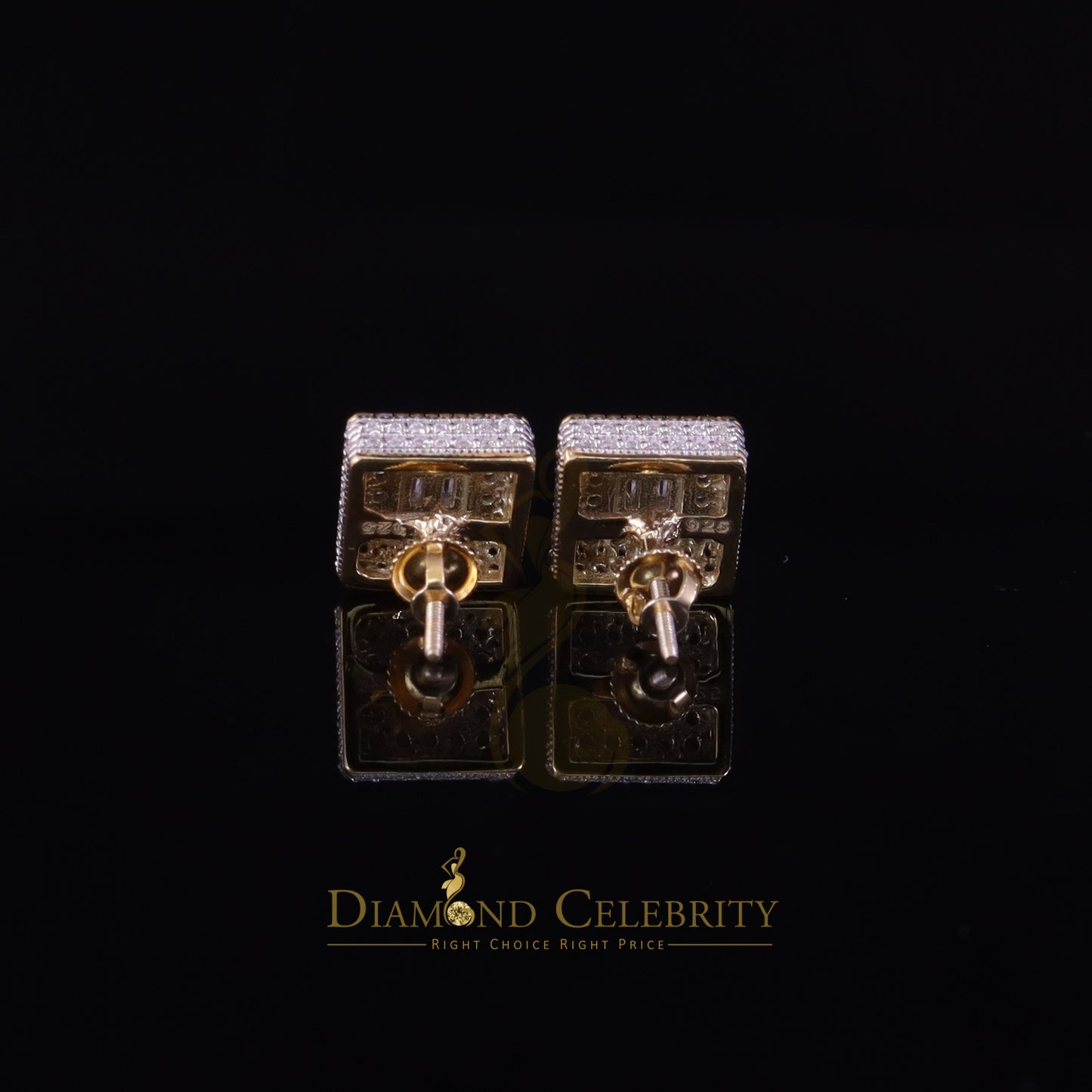 DiamondCelebritees Men's/Womens 925 Silver Yellow 1.00ct VVS 'D' Moissanite 3D Square Stud Earrings
