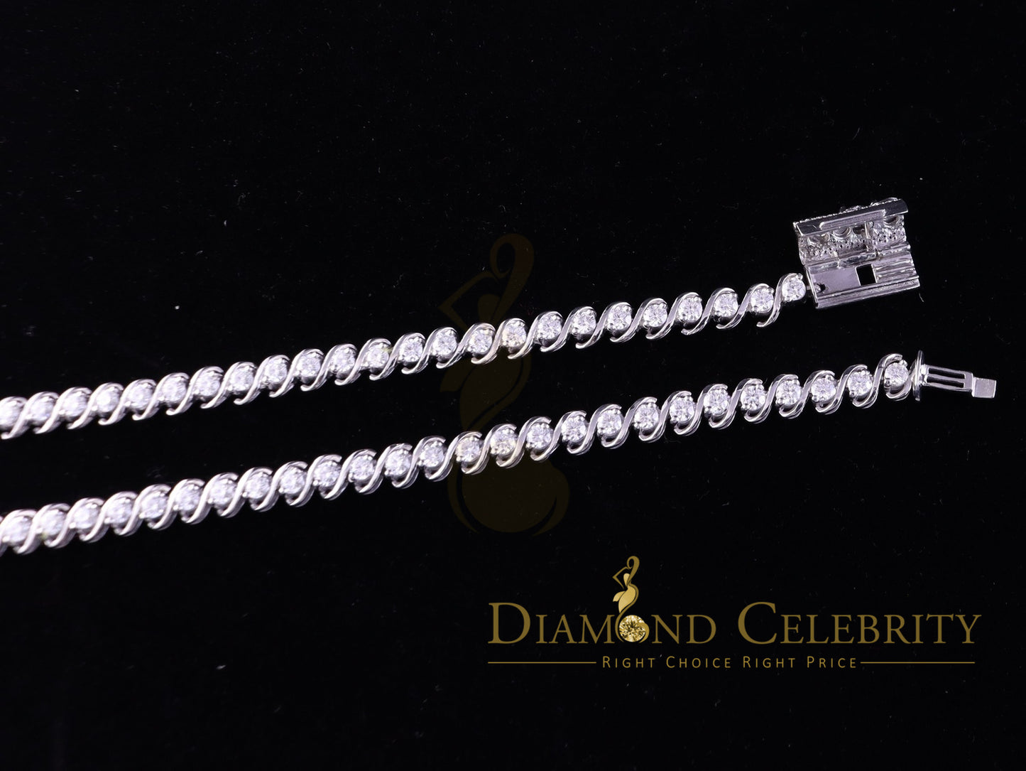 DiamondCelebritees 925 Silver White 20ct Moissanite Tennis Men's Necklace size 21.5 inch & Widt 6mm