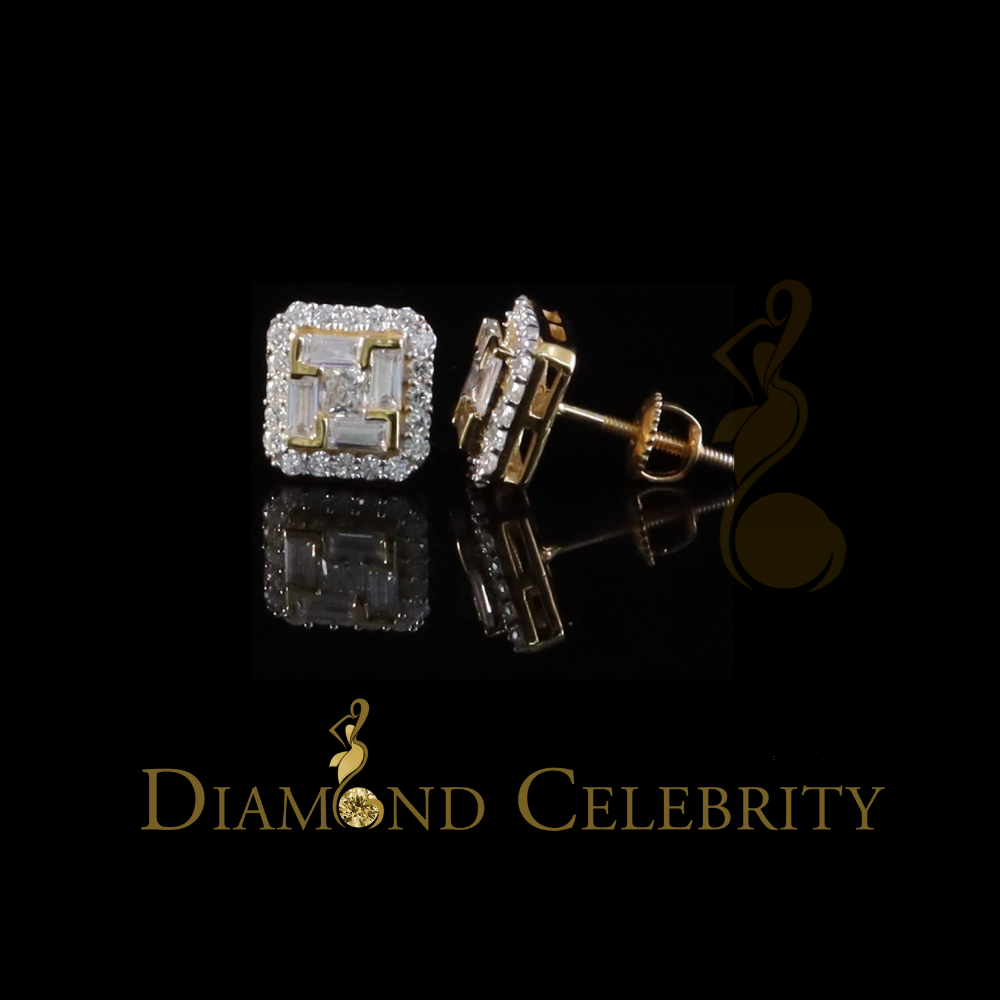 DiamondCelebritees Men's/Women's 1.25ct VVS 'D' Moissanite 925 Silver Yellow Square Stud Earrings